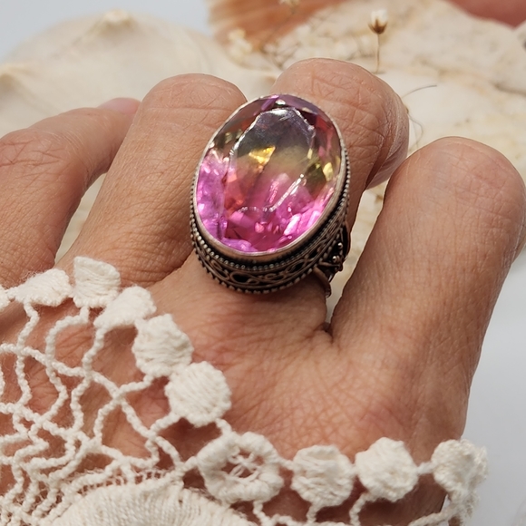 Oval Ametrin Stone Silver 925 Ring Beautiful Holiday Gift - Picture 12 of 13